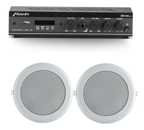 Amplificador Frahm Slim800 + 2 Caixas Embutir 55w Kit Som 