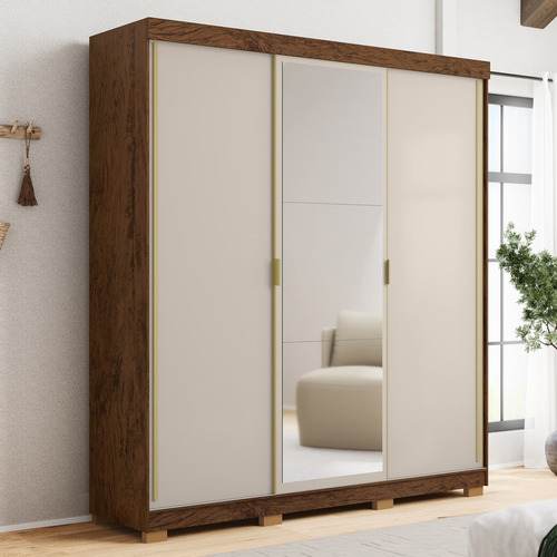 Guarda Roupa Casal 200cm Com Espelho Porto Flex Imbuia/fendi
