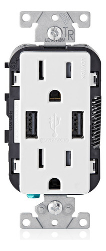 Contacto Dúplex Tomacorriente Y Cargador Usb T5632w Leviton Color Blanco
