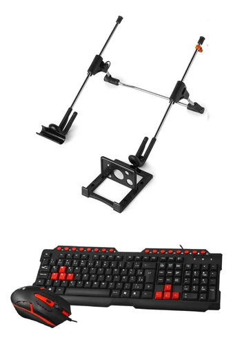 Teclado E Mouse Gamer Usb Gk-20bk + Suporte Apoio Notebook