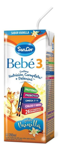 Leche de fórmula líquida sin TACC Mead Johnson SanCor Bebé 3 sabor vainilla en brick de 90 de 200mL - 2  a 4 años