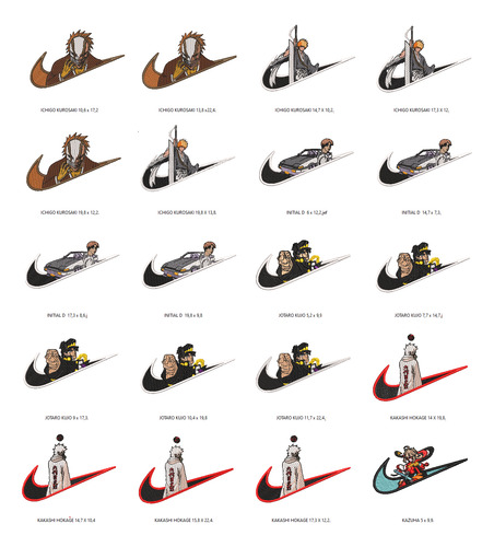 190 Matrices P/ Maquinas De Bordar Personajes Nike /anime Gris Oscuro