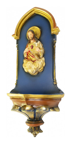 Imagem 3 de 6 de Pia De Água Benta Gótica Sagrado Coração De Jesus Azul
