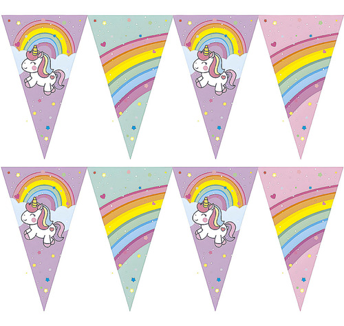 Banderin Triangular Unicornio Arco Iris X1 - Cotillón Waf Color Multicolor Unicornio Arcoíris