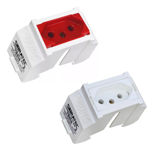 Kit 2 Tomada Para Trilho Din 2p+t 10a E 20a 250v Cor Branco/vermelha