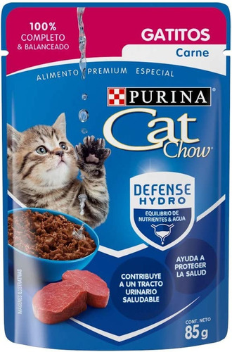 Alimento Cat Chow Para Gato De Temprana Edad Sabor Carne En Sobre De 85g