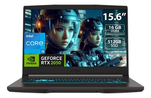 Laptop Gamer Msi Thin 15: I5, 16gb, Ssd 512gb, Rtx 2050,w11h Color Negro