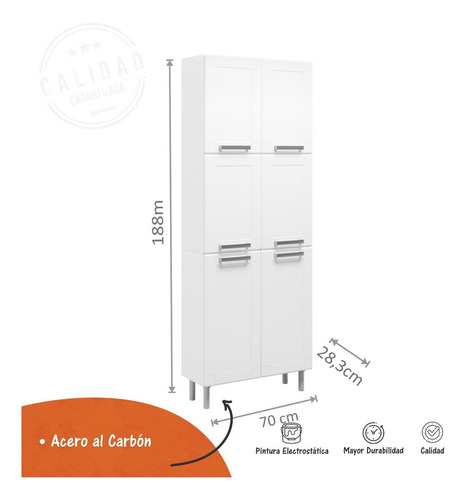 Imagen 3 de 10 de Alacena Doble 70 Cm 6 Puertas Bertolini Blanca