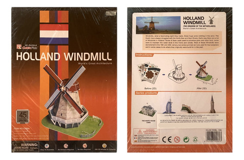 Rompecabezas Holland Windmill 45 Piezas 3d