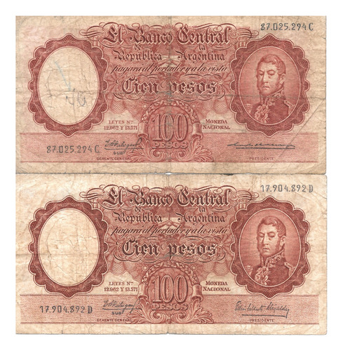 Bottero 2065 Y 2068 - 2 Billetes De 100 Pesos Moneda Nac,