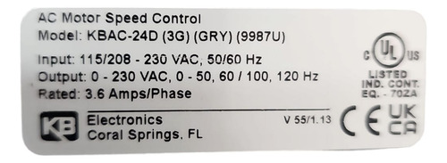 Kb Electronics Kbac-24d Ac Motor Speed Control