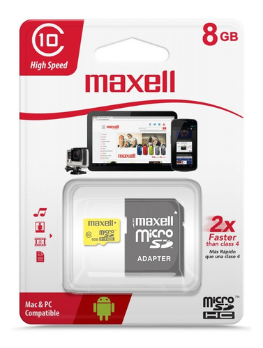 Imagen 1 de 10 de Memoria Micro Sd 8gb Clase 10 90mb/s Maxell Hc Backup