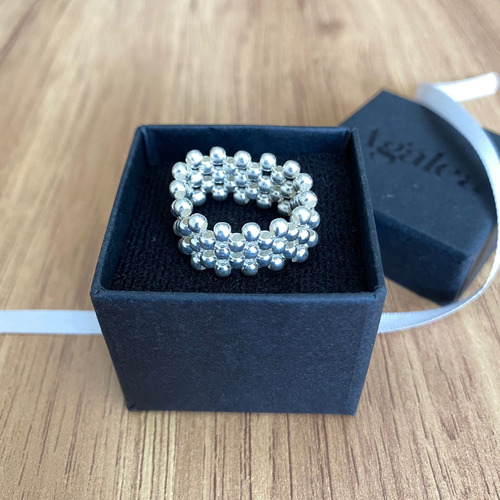Imagen 7 de 10 de Anillo Bolitas 5 Lineas De Plata .925 Agálea Joyería
