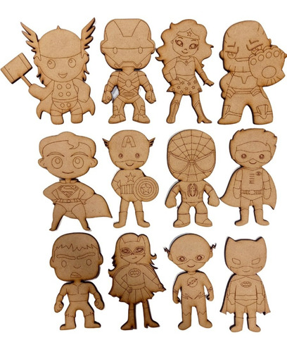 10 Superheroes Mini 10cm Fibrofacil Mdf Personajes