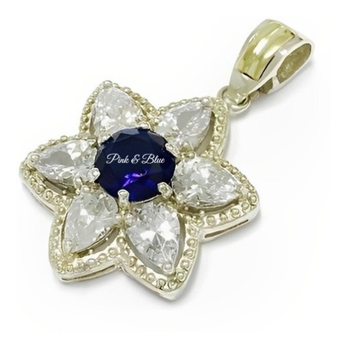 Dije Estrellina Con Cubics Azul Y Gris - 36mm - Plata Y Oro