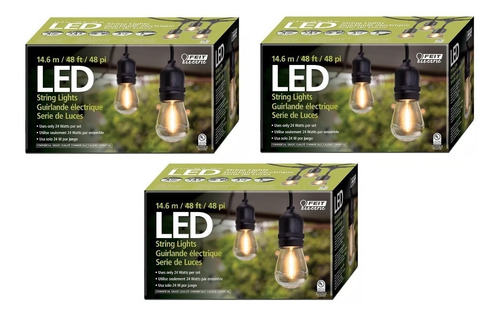 3 Tiras Led De 24 Focos Luces Serie Vintage Exterior 14.6m