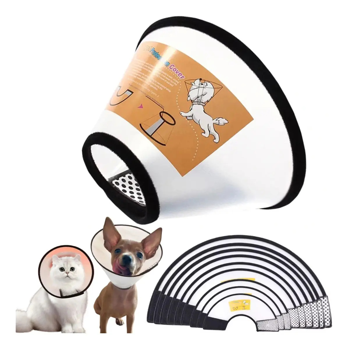Collar Isabelino De Velcro Talla 5 - Para Perros Pequeños Y Gatos Adultos - Circunferencia De Cuello 18-27 Cm - Color Transparente - Regala Un Peine Para Pulgas- Petville