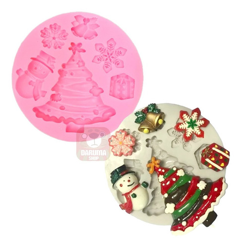 Molde Silicona 6 Figuras Copo Nieve Arbol Navidad Fondant