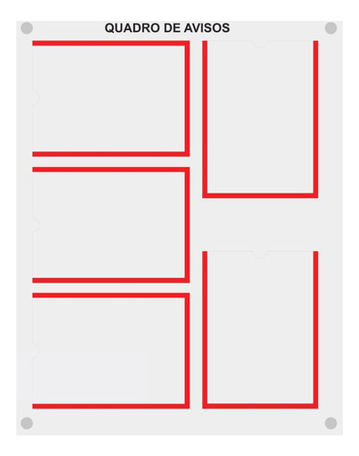 Quadro De Aviso Gestão Com 5 Displays A4 Acrílico 3 Vermelho