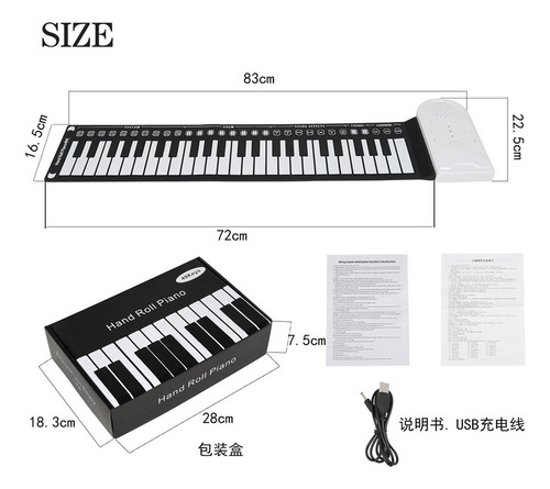 Teclado Electrónico Plegable 49 Teclas Enrollable Piano Port