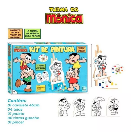 Kit Pintura Turma Da Mônica Educativo Tinta Cavalete Pincel