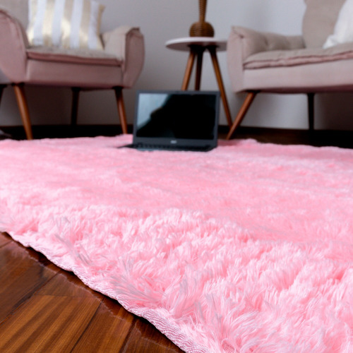 Alfombra de felpa antideslizante para sala de estar pequeña, 1,40 x 1,00 m, color rosa bebé