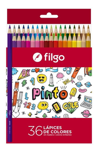 36 Lapices Colores Filgo Pinto Largos Ecológicos Brillantes