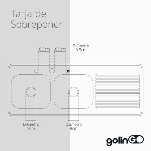 Fregadero Tarja Sobreponer Doble Tina Escurridor Derecho