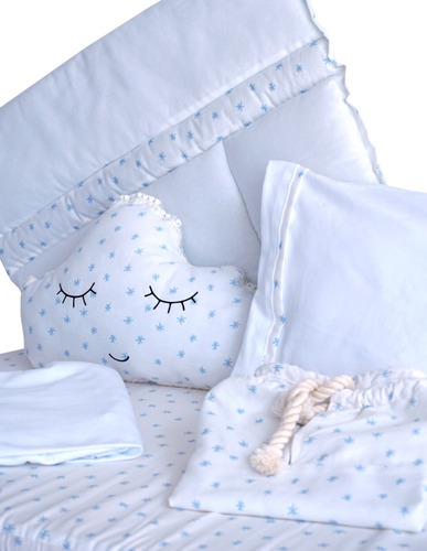Set De Edredón Colecho Zuri 50x80 Color Blanco - Azul Diseño De La Tela Liso