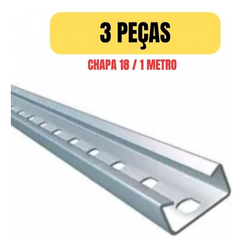 Kit 3 Perfilado Perfurado Chapa 18 38x19mm 1 Metro
