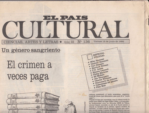 Especial Literatura Policial Pais Cultural 136 1992 Escaso