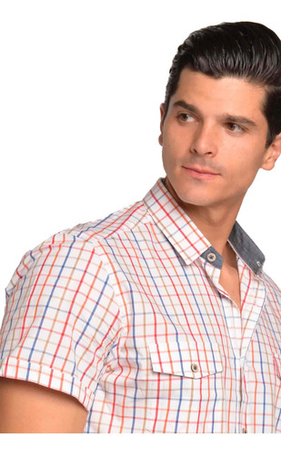 Imagen 3 de 6 de Camisa Hombre Manga Corta Cuadros Multicolor