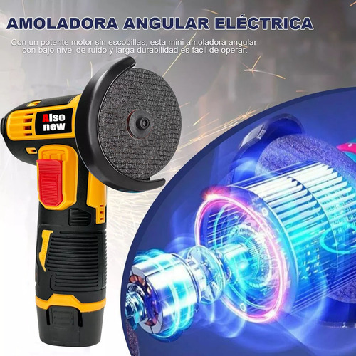 Mini Esmeriladora ALSONEW Angular Recargable Inalámbrica 12V Color Amarillo