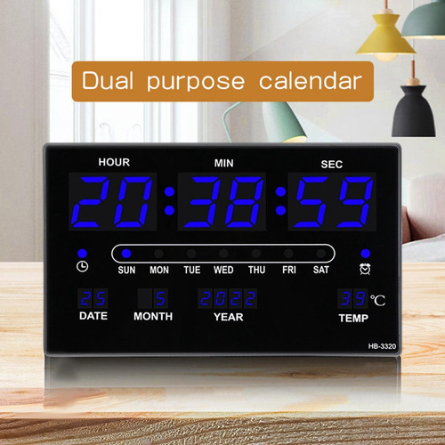 Reloj De Pared Digital Con Temperatura Interior Fecha Y Azul
