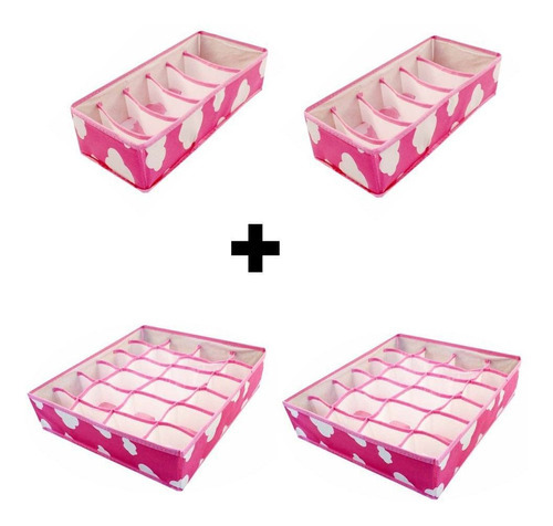 Kit 2 Organizador Calcinhas Meias Para Gavetas + 2 De Sutiã Cor Rosa