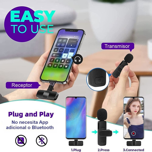 Microfone de lapela sem fio F4 com transmissor duplo para iPhone