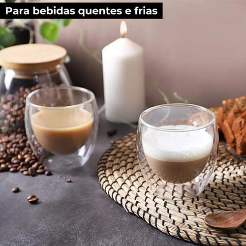 Kit De Copos De Café Liso - Vidro Duplo 100ml - Flashgoods Transparente