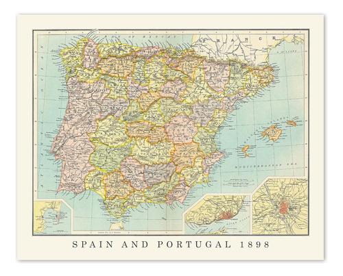 Cuadro De Mapa De España Y Portugal De 1898 Stars By Nature