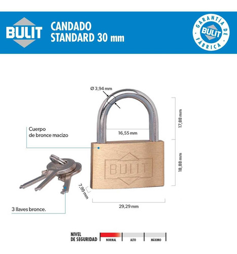 Candado Bulit De Bronce Macizo Standard 30mm