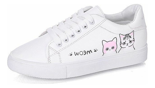 Zapatos Blancos Con Estampado De Gatos Lindos Para Mujer