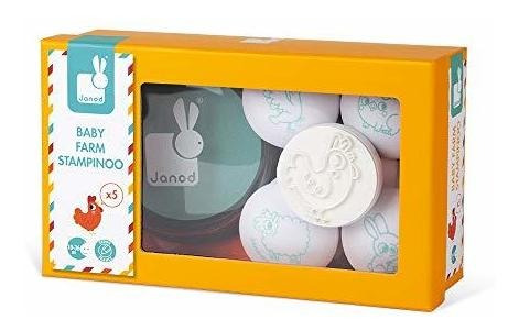 Janod Set De 5 Sellos Baby Stampinoo Farm Con Inkpad Para Ni