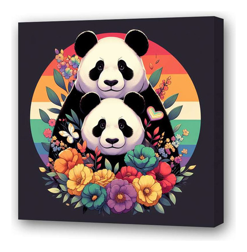 Cuadro 30x30cm Oso Panda Orgullo Gay Pride Flores Flag