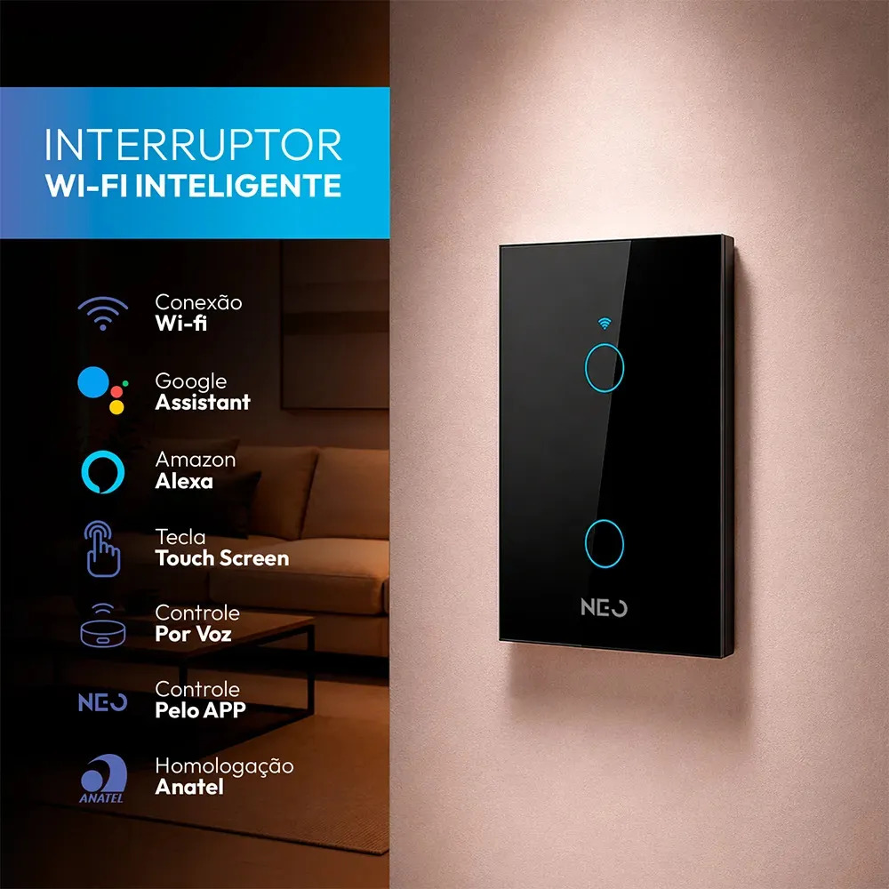 Interruptor Inteligente Smart Neo Avant Neo 2 Botões Touch Wi-fi Alexa Preto