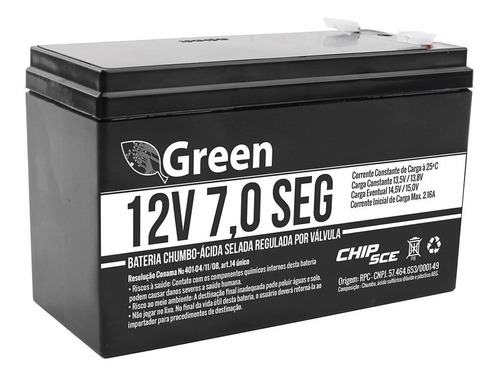 Bateria 12v 7,0 Selada Green Nobreak Alarme Cerca Elétrica