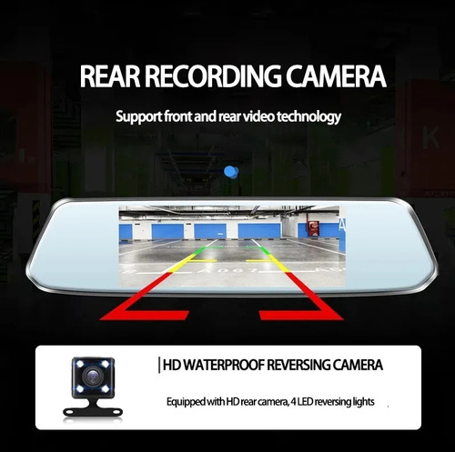 Pantalla 4.89in Hd1080p Táctil Cámara Espejo Retrovisor Dvr