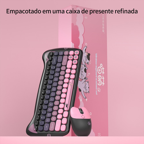 Mofii Meow Cutie Cat Inalámbrico Kb&ms Rosa Baya Qwerty