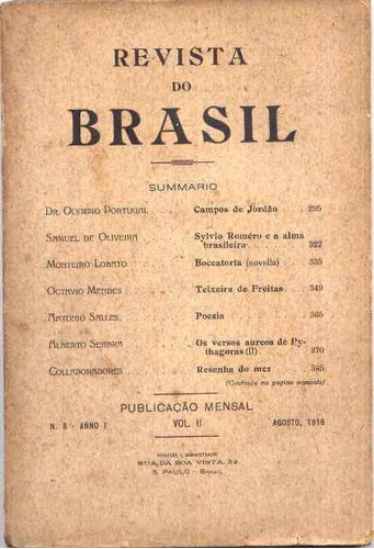 B2157   Rara Revista Do Brasil Nº 08, Agosto 1916, Ciências,