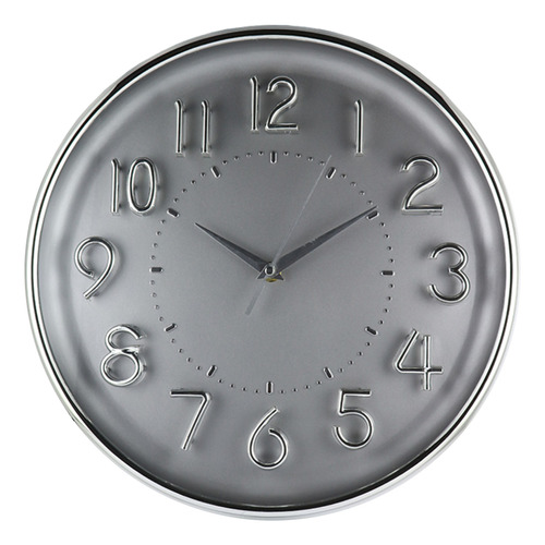 Reloj De Pared Analógico 33 Cm Plateado Y Gris