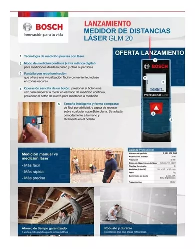 Medidor Laser D Distancia Cinta Metro Digital 20mts Bosch