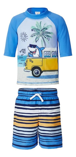 Traje De Baño Niño Short Y Playera Con Protección Solar, 2pz